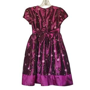 Marmellata Girls Purple Satin Party Dress Size 10 Floral Embroidered Elegant